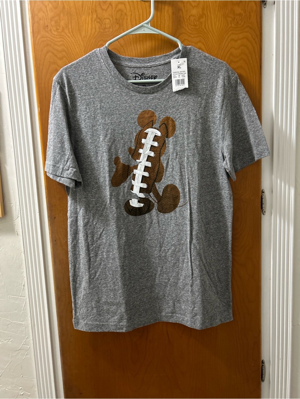 Disney Gray Tee with Brown Mickey Football Graphic